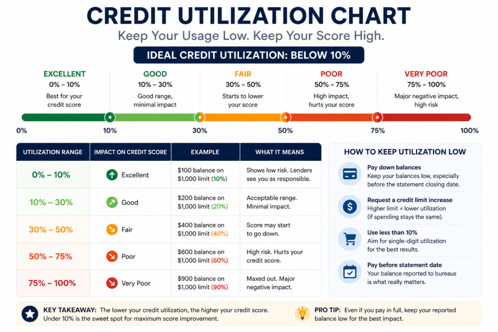 ideal credit utilization below 10 percent
