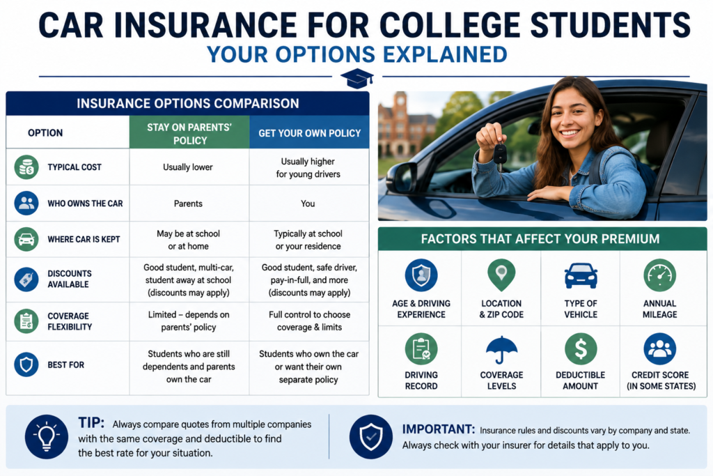 Comparison of staying on parents' car insurance versus getting an individual policy for college students