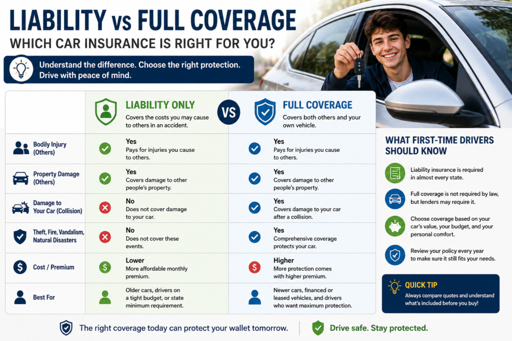 liability vs full coverage car insurance for first-time drivers