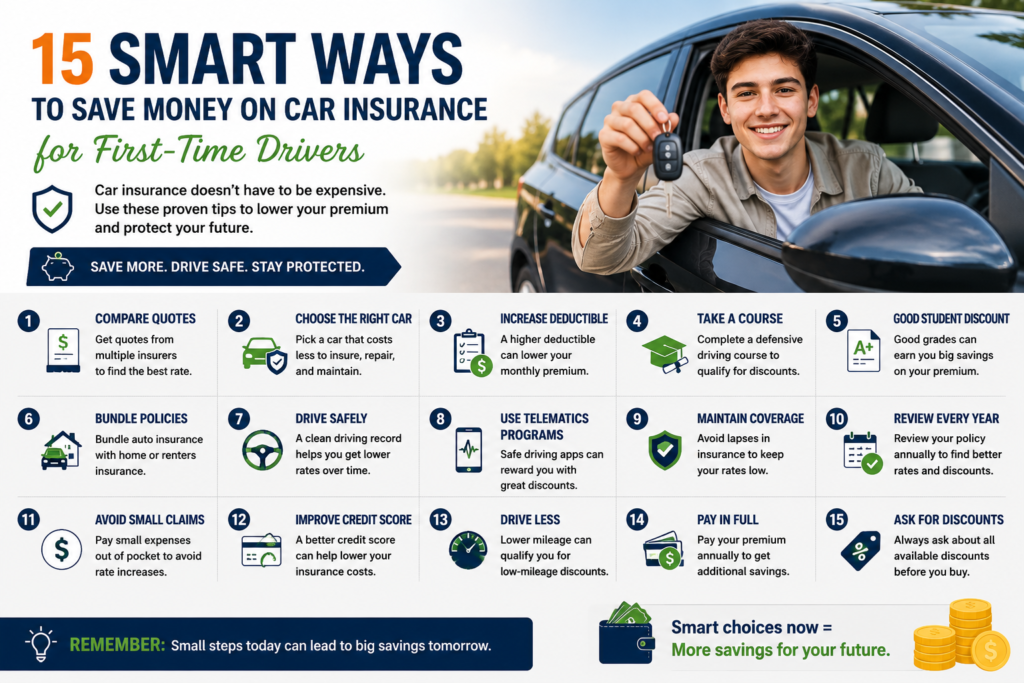 15 ways to save money on car insurance for first-time drivers