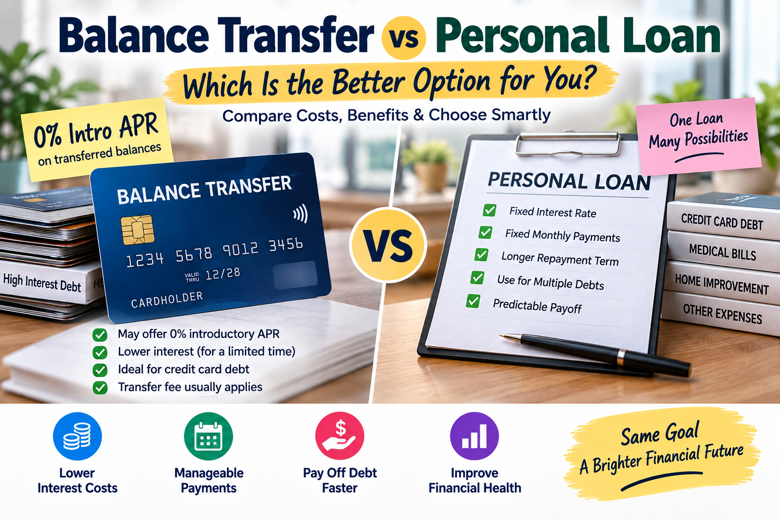 Balance transfer vs personal loan comparison for debt consolidation