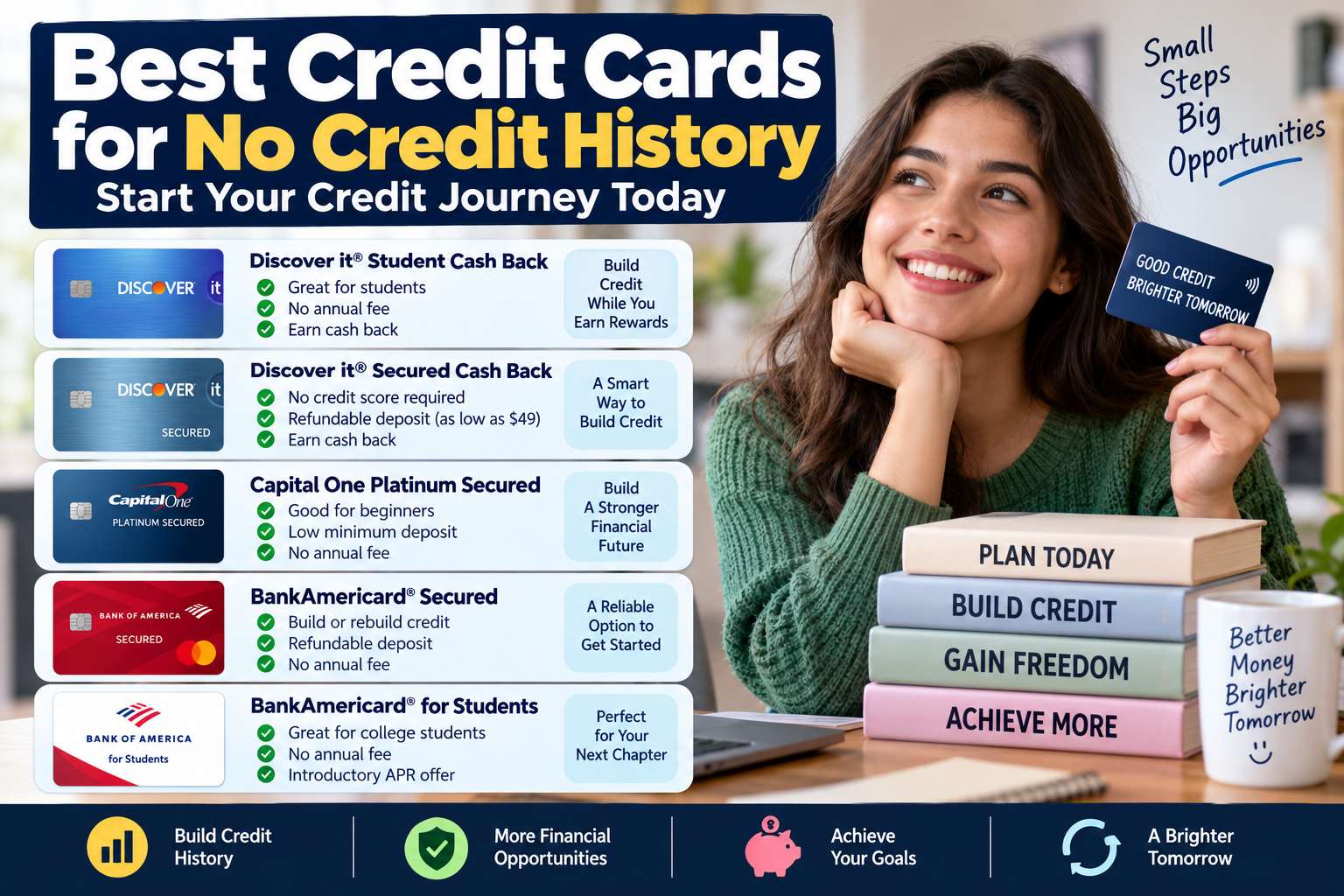 Best credit cards for no credit history comparing student and secured credit card options in the USA