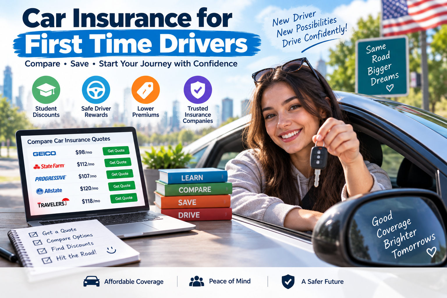 Car insurance for first time drivers comparing affordable coverage and discounts in the USA