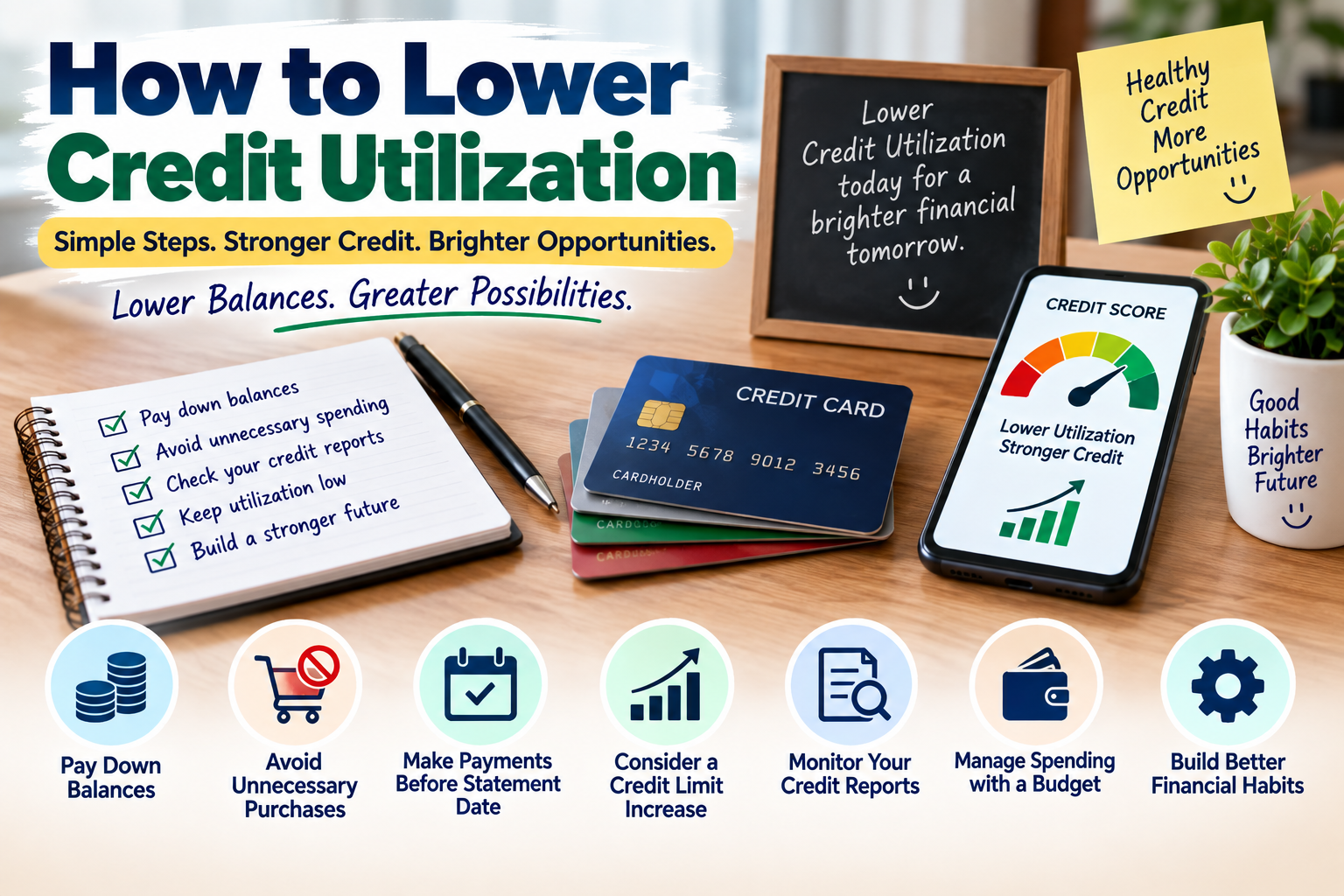 How to lower credit utilization with practical strategies including paying down balances, reducing unnecessary spending, making timely payments, monitoring credit reports, and managing credit card debt in the USA.