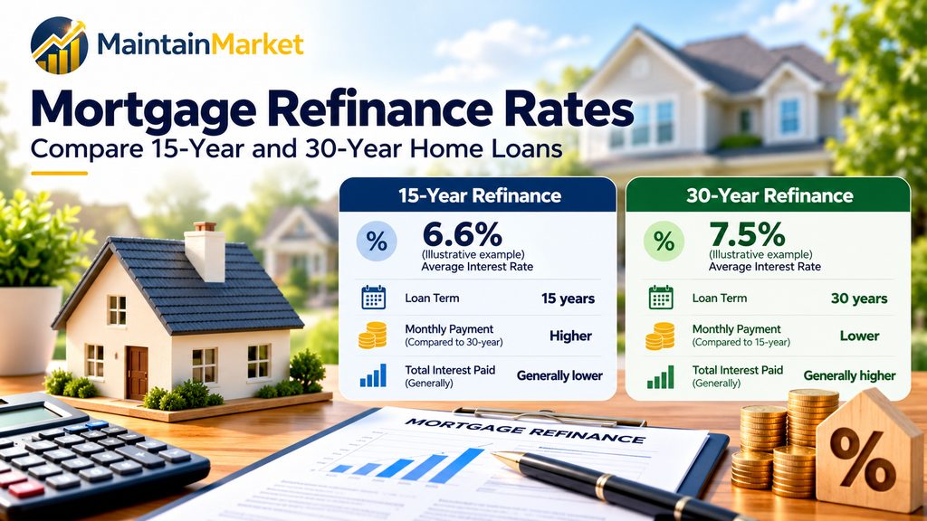 Mortgage refinance rates comparison for 15-year and 30-year home loans
